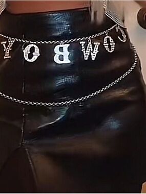 Charm Letter Chain Waist Belt - Black